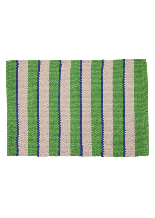 WOVEN STRIPE PLACEMAT, GREEN & NAVY