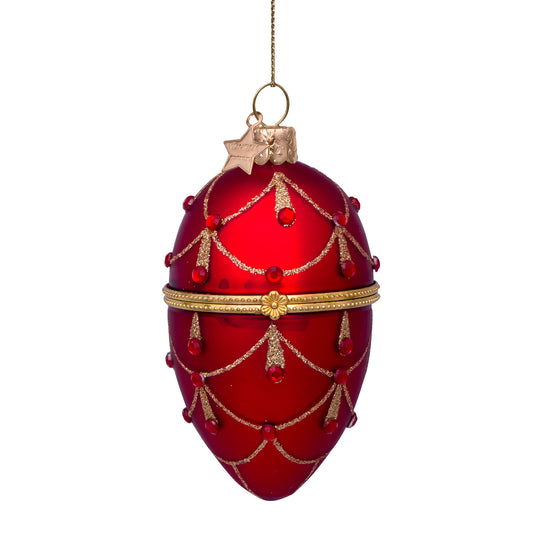 GLASS JEWELLED EGG CHRISTMAS DECORATION, RED