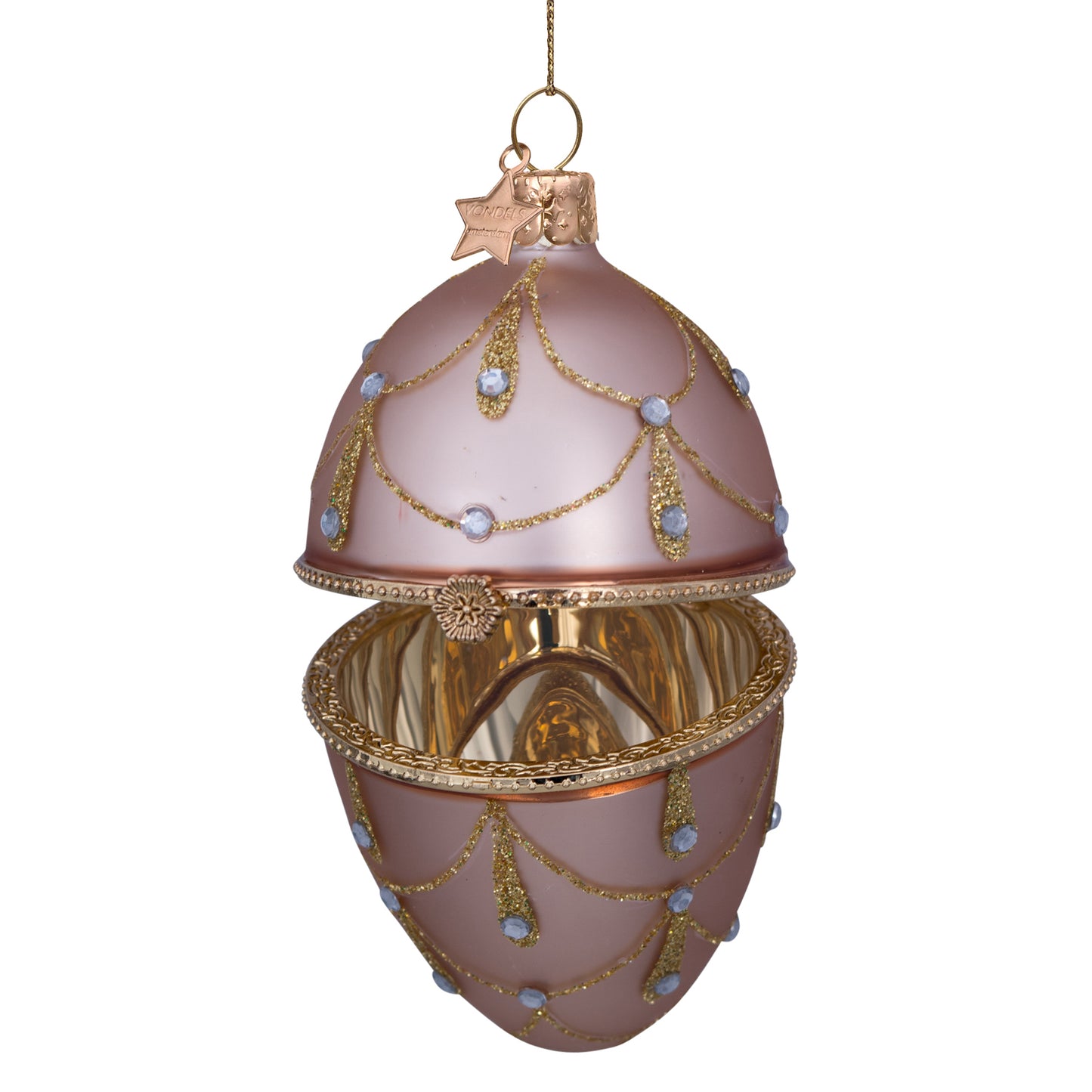 GLASS JEWELLED EGG CHRISTMAS DECORATION, PALE ROSE