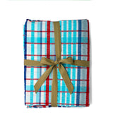 SET OF 4 SEERSUCKER NAPKINS, BLUE & RED